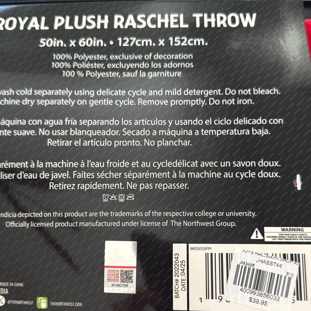 Ole Miss Throw Blanket Royal Plush Raschel - Blue